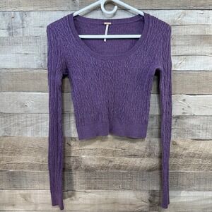 Free‎ People Purple Cable Knit Cropped Sweater Size Small